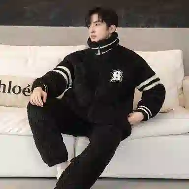 欧诗帛 加厚舒适透气简约睡衣套装 男款 黑色