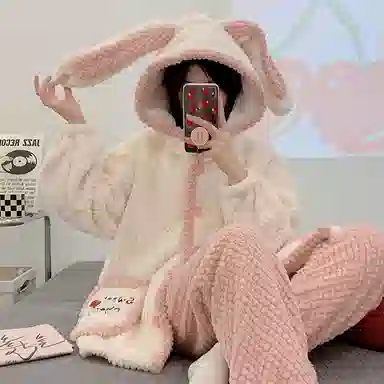 欧诗帛 加厚连帽卡通透气睡衣套装 女款 图片色