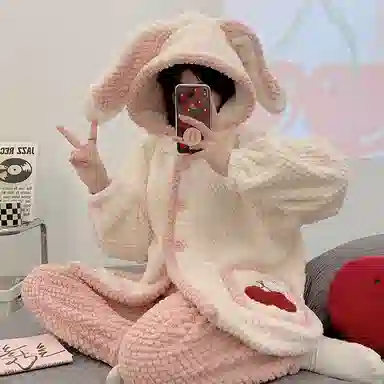 欧诗帛 加厚连帽卡通透气睡衣套装 女款 图片色