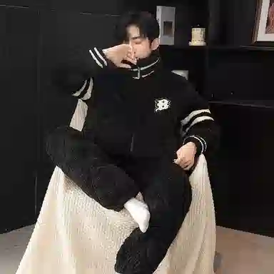 欧诗帛 加厚舒适透气简约睡衣套装 男款 黑色