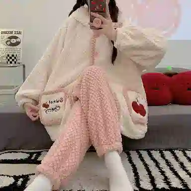 欧诗帛 加厚连帽卡通透气睡衣套装 女款 图片色