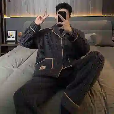 欧诗帛 加厚保暖纯色透气睡衣套装 男款 灰色