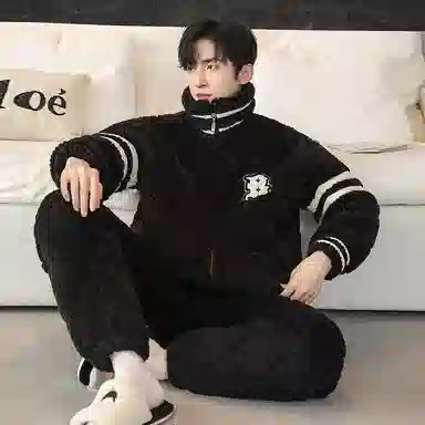 欧诗帛 加厚舒适透气简约睡衣套装 男款 黑色