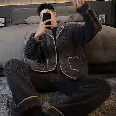 欧诗帛 加厚保暖纯色透气睡衣套装 男款 灰色