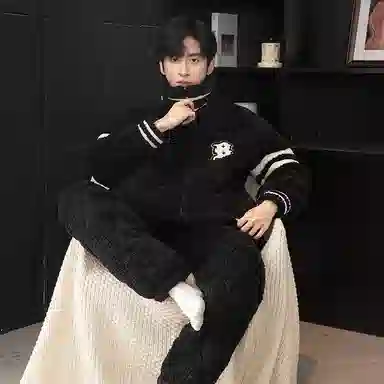 欧诗帛 加厚舒适透气简约睡衣套装 男款 黑色