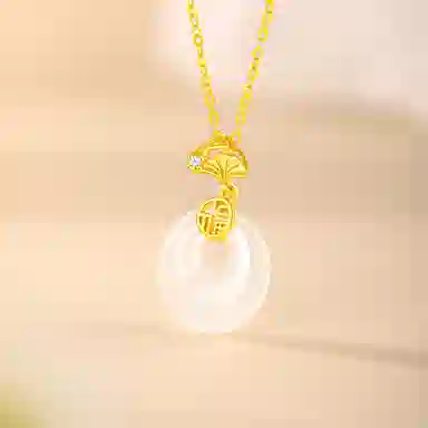 金六福吉祥 杏运平安扣 玉髓 项链 女款