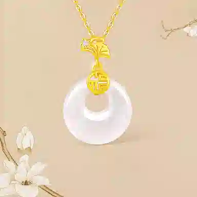 金六福吉祥 杏运平安扣 玉髓 项链 女款