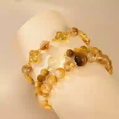 【精选玺晶级】 金六福吉祥 四叶幸运草元气满满 显白精致温柔风新中式招财纳福小貔貅 高级感约会转运珠告白#好运天然 黄水晶 手串 女款