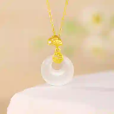 金六福吉祥 杏运平安扣 玉髓 项链 女款