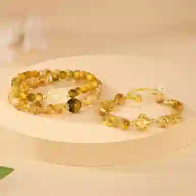 【精选玺晶级】 金六福吉祥 四叶幸运草元气满满 显白精致温柔风新中式招财纳福小貔貅 高级感约会转运珠告白#好运天然 黄水晶 手串 女款