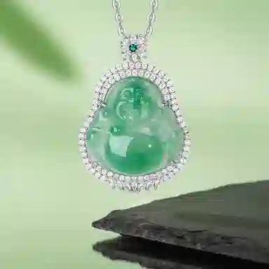 【高品质玺晶级】 金六福吉祥 翠凝佛光笑口常开新中式国潮风招财纳福简约设计经典气质#好运天然 非洲翠 项链 男女同款情侣款