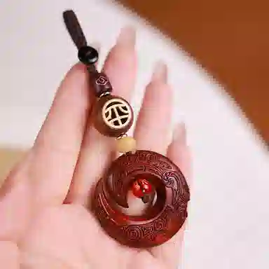 木盛缘 本命年时来运转檀木 车内吊饰车载 高油高密平安环木龙钩 血檀 钥匙扣 男女同款情侣款