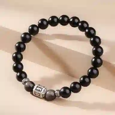 木盛缘 本命年转运元宝高油高密佛珠念珠文玩有钱花檀木手链 足银 黑檀 手串 儿童款