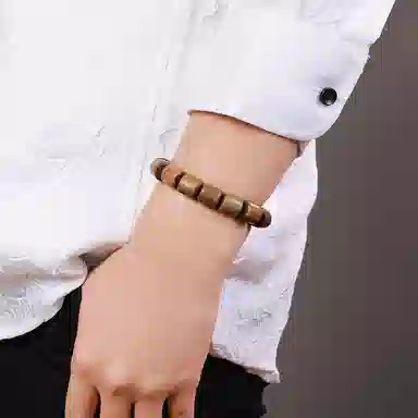 木盛缘 本命年新中式国潮简约高级经典款桶珠单圈素串转运檀木上岸有钱花好运手链 绿檀 手串 男女同款情侣款