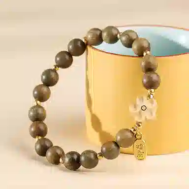 木盛缘 【招桃花】新中式国潮招财转运桃花简约森系木质佛念珠单圈复古好运莲莲 绿檀 手串 女款