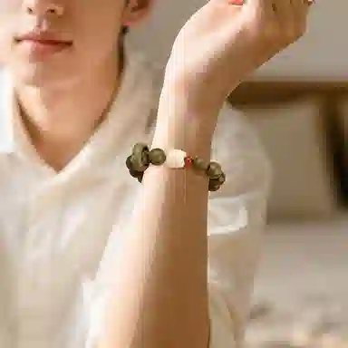 木盛缘 【狮来运转扭转乾坤】新中式国潮转运上岸醒狮搭配财源滚滚招财纳福跑环单圈文玩木饰#好运 绿檀 手串 男女同款情侣款