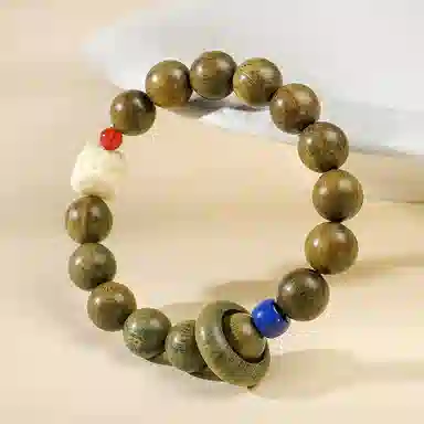 木盛缘 【狮来运转扭转乾坤】新中式国潮转运上岸醒狮搭配财源滚滚招财纳福跑环单圈文玩木饰#好运 绿檀 手串 男女同款情侣款