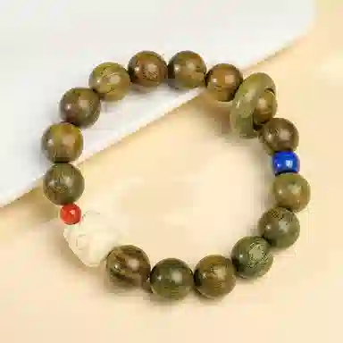 木盛缘 【狮来运转扭转乾坤】新中式国潮转运上岸醒狮搭配财源滚滚招财纳福跑环单圈文玩木饰#好运 绿檀 手串 男女同款情侣款