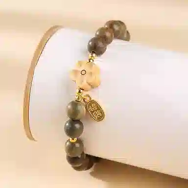 木盛缘 【招桃花】新中式国潮招财转运桃花简约森系木质佛念珠单圈复古好运莲莲 绿檀 手串 女款