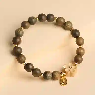 木盛缘 【招桃花】新中式国潮招财转运桃花简约森系木质佛念珠单圈复古好运莲莲 绿檀 手串 女款