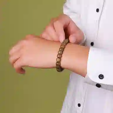 木盛缘 本命年新中式国潮简约高级经典款桶珠单圈素串转运檀木上岸有钱花好运手链 绿檀 手串 男女同款情侣款