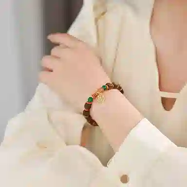 木盛缘 新中式国潮好运连连转运招财纳福财源滚滚方糖檀香木手链 绿檀 木作手串 男女同款情侣款