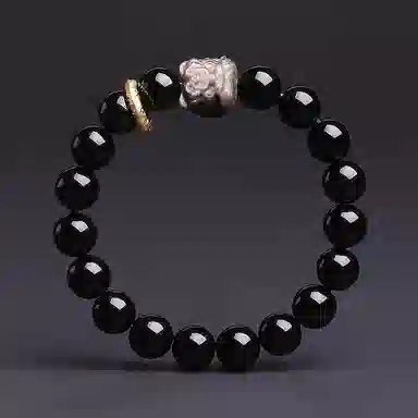 木盛缘 【时来运转   平安顺遂】#好运 黑曜石 醒狮跑环单圈手串 男女同款情侣款