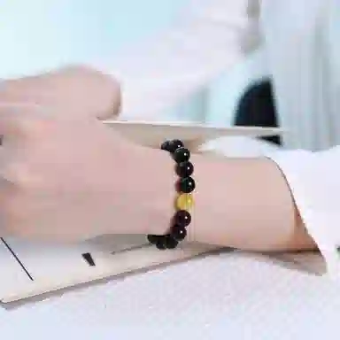 木盛缘 【带金星】新中式复古盘玩解压财源滚滚#好运金星单圈文玩佛珠 紫檀属 手串 男女同款情侣款