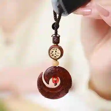 木盛缘 本命年时来运转檀木 车内吊饰车载 高油高密平安环木龙钩 血檀 钥匙扣 男女同款情侣款