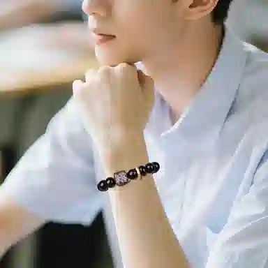 木盛缘 【时来运转   平安顺遂】#好运 黑曜石 醒狮跑环单圈手串 男女同款情侣款