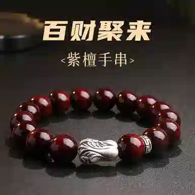木盛缘 【白菜百财   财源滚滚来】高油高密木饰佛珠念珠足银百财白菜文玩 紫檀属 手串 男女同款情侣款