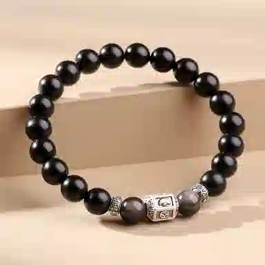 木盛缘 本命年转运元宝高油高密佛珠念珠文玩有钱花檀木手链 足银 黑檀 手串 儿童款