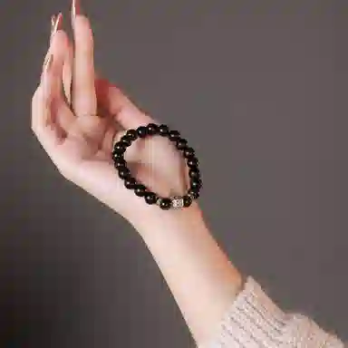 木盛缘 本命年转运元宝高油高密佛珠念珠文玩有钱花檀木手链 足银 黑檀 手串 儿童款