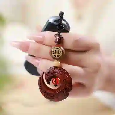 木盛缘 本命年时来运转檀木 车内吊饰车载 高油高密平安环木龙钩 血檀 钥匙扣 男女同款情侣款