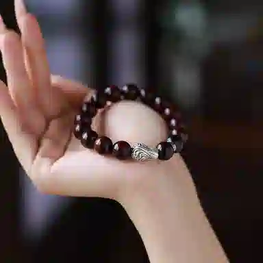 木盛缘 【白菜百财   财源滚滚来】高油高密木饰佛珠念珠足银百财白菜文玩 紫檀属 手串 男女同款情侣款