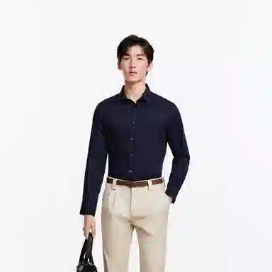 九牧王男裤专家 免烫抗菌商务休闲纯色简约日常长袖衬衫 男款