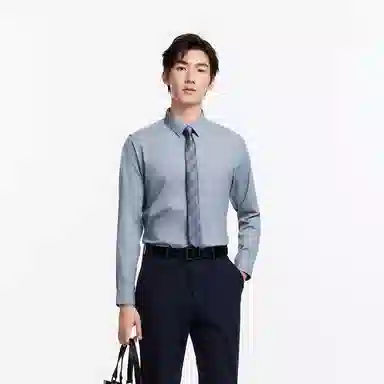 九牧王男裤专家 免烫抗菌商务休闲纯色简约日常长袖衬衫 男款
