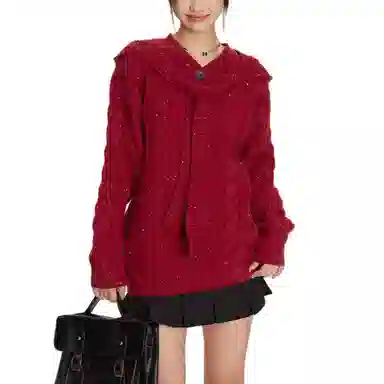 涂诗菲 宽松连帽套头彩点针织衫 女款