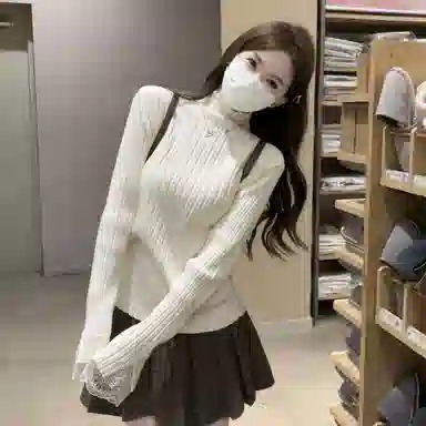 涂诗菲 韩版潮流时尚简约纯色舒适显瘦百搭慵懒风松弛设计感长袖针织衫 女款