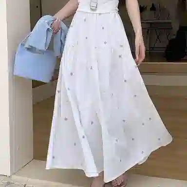 涂诗菲 纯色简约百搭休闲长裙 女款 白色