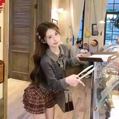 涂诗菲 格子修身高腰适中长袖裙装套装 女款