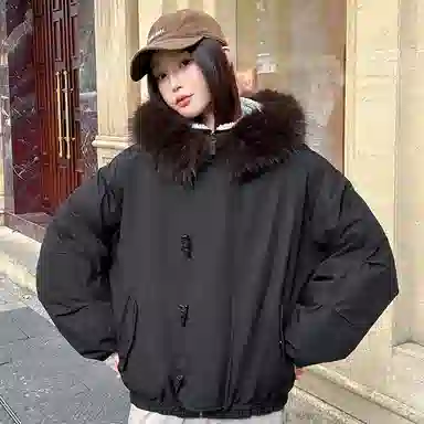 涂诗菲 宽松毛领长袖棉服 女款