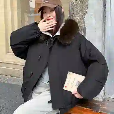 涂诗菲 宽松毛领长袖棉服 女款