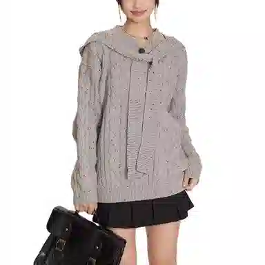 涂诗菲 宽松连帽套头彩点针织衫 女款