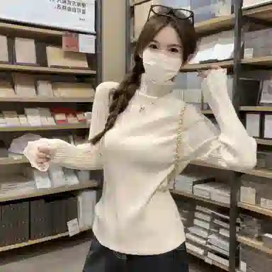 涂诗菲 韩版潮流时尚简约纯色舒适显瘦百搭慵懒风松弛设计感长袖针织衫 女款