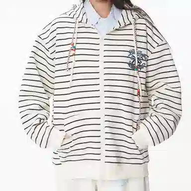 涂诗菲 韩版慵懒风设计感时尚百搭通勤气质舒适休闲条纹长袖外套卫衣 男女同款