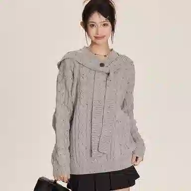 涂诗菲 宽松连帽套头彩点针织衫 女款