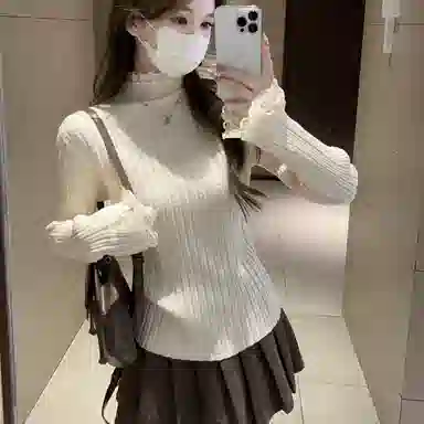涂诗菲 韩版潮流时尚简约纯色舒适显瘦百搭慵懒风松弛设计感长袖针织衫 女款
