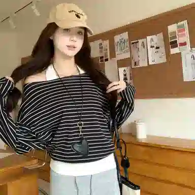 涂诗菲 韩版潮流时尚简约纯色舒适设计显瘦百搭慵懒风松弛感假两件长袖针织衫 女款