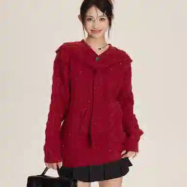 涂诗菲 宽松连帽套头彩点针织衫 女款